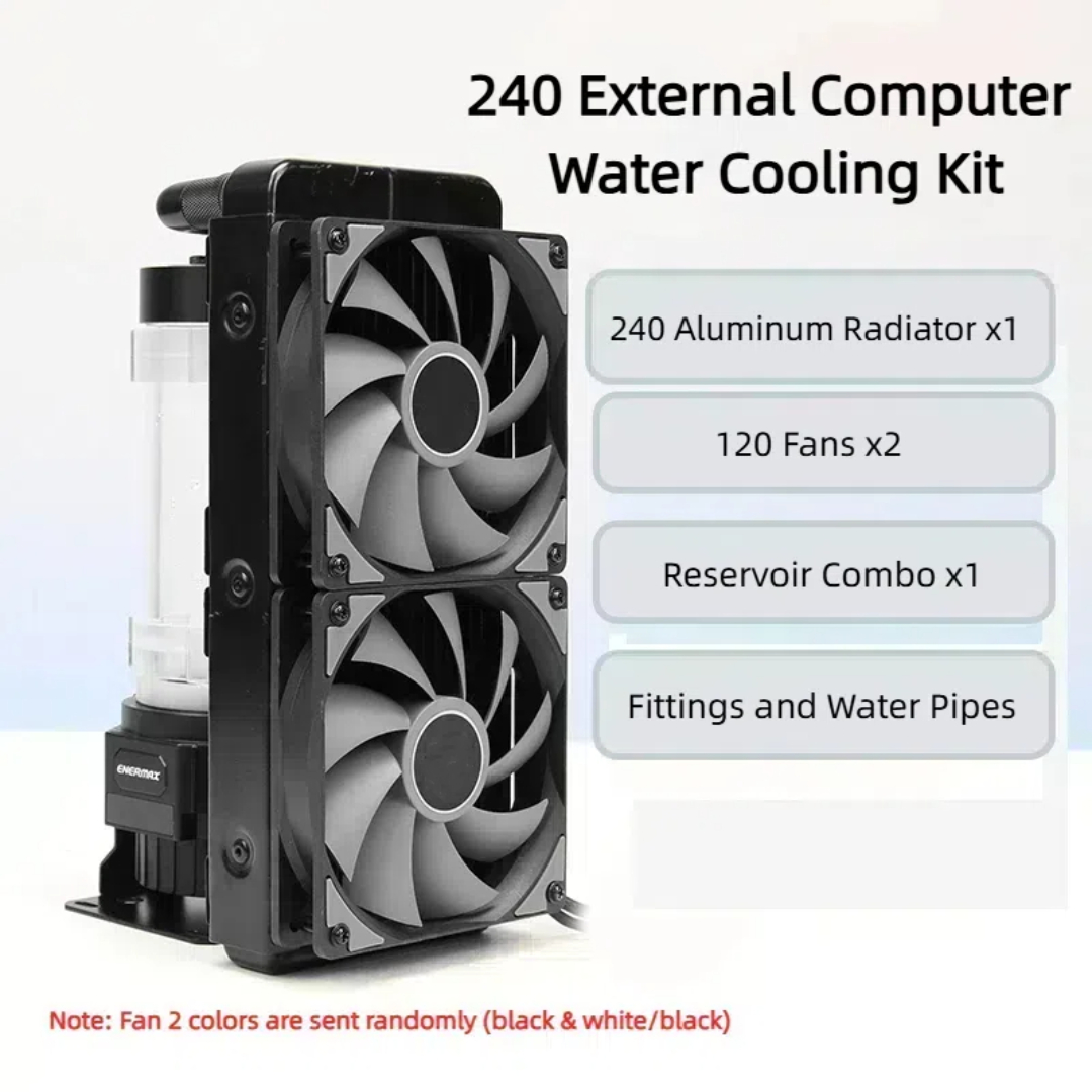 External Radiator Water Cooling Kit - ชุดระบายความร้อนด้วยน้ำภายนอกสำหรับคอมพิวเตอร์ ขนาด 240 มม. ทำจากอะลูมิเนียม ประกอบด้วยปั๊มและถังพักน้ำในตัว